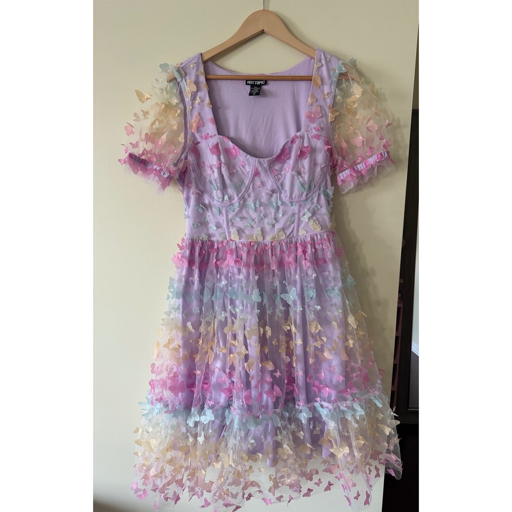 Hot Topic Lavender 3D Butterfly Applique Dress Pastel Fairycore LG
